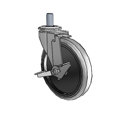 Regent Threaded Stem Polished Nickel Swivel Caster with 5 x .9375 Grey Thermoplastic Rubber Wheel and Tread Lock Brake