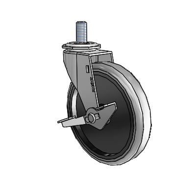 Regent Threaded Stem Polished Nickel Swivel Caster with 5 x .9375 Grey Thermoplastic Rubber Wheel and Side Brake