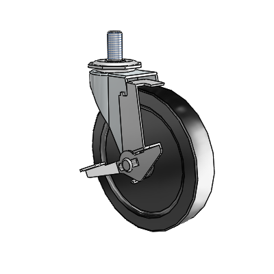 Regent Threaded Stem Zinc Swivel Caster with 5 x .9375 Black Polyolefin Wheel and Tread Lock Brake