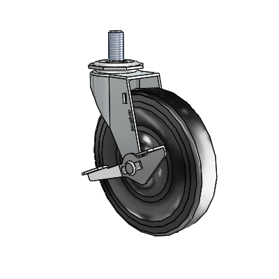 Regent Threaded Stem Zinc Swivel Caster with 5 x .9375 Black Hard Rubber Wheel and Side Brake