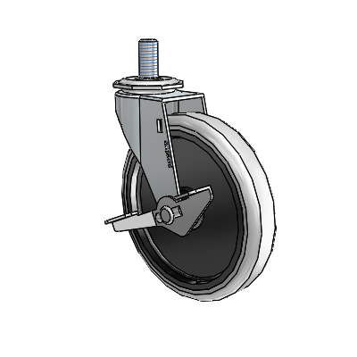 Regent Threaded Stem Zinc Swivel Caster with 5 x .9375 Grey Thermoplastic Urethane Wheel and Side Brake