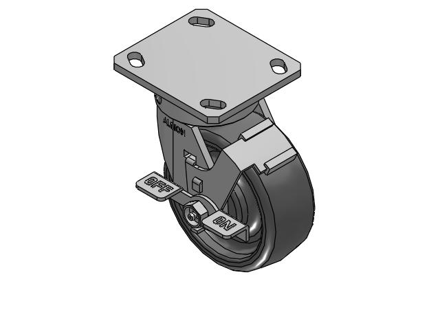 170 Series Top Plate Swivel Caster with 5 x 2 Grey Elastomer SE - Solid Elastomer Wheel and Face Brake