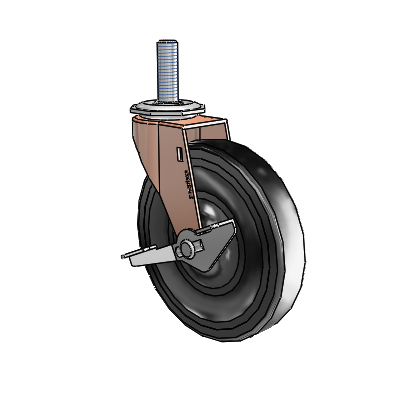 Regent Threaded Stem Copper Oxide Swivel Caster with 5 x .9375 Black Soft Rubber Wheel and Side Brake
