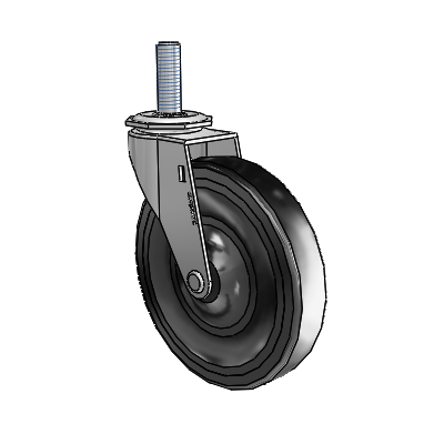Regent Threaded Stem Polished Nickel Swivel Caster with 5 x .9375 Black Soft Rubber Wheel
