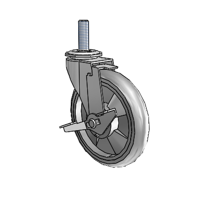 Regent Threaded Stem Polished Nickel Swivel Caster with 5 x .9375 Grey MonoTech Wheel and Tread Lock Brake