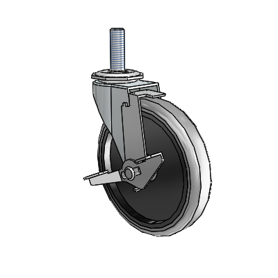 Regent Threaded Stem Zinc Swivel Caster with 5 x .9375 Grey Thermoplastic Rubber Wheel and Tread Lock Brake