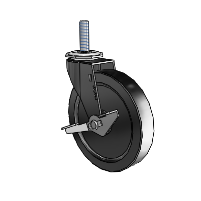 Regent Threaded Stem Black Oxide Swivel Caster with 5 x .9375 Black Polyolefin Wheel and Side Brake