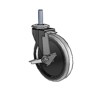 Regent Threaded Stem Black Oxide Swivel Caster with 5 x .9375 Grey Thermoplastic Rubber Wheel and Tread Lock Brake