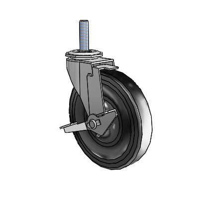 Regent Threaded Stem Polished Nickel Swivel Caster with 5 x .9375 Black Soft Rubber Wheel and Tread Lock Brake