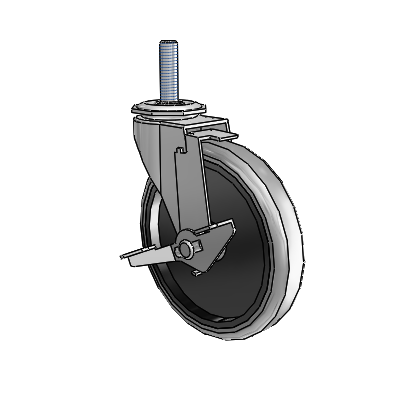 Regent Threaded Stem Polished Nickel Swivel Caster with 5 x .9375 Grey Thermoplastic Rubber Wheel and Tread Lock Brake