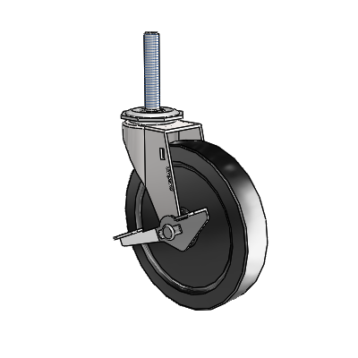Regent Threaded Stem Bright Chrome Swivel Caster with 5 x .9375 Black Polyolefin Wheel and Side Brake