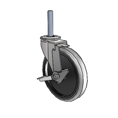 Regent Threaded Stem Bright Chrome Swivel Caster with 5 x .9375 Grey Thermoplastic Rubber Wheel and Tread Lock Brake