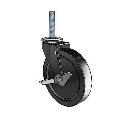 Regent Threaded Stem Black Oxide Swivel Caster with 5 x .9375 Black Polyolefin Wheel and Side Brake