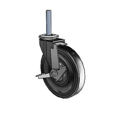 Regent Threaded Stem Black Oxide Swivel Caster with 5 x .9375 Black Hard Rubber Wheel and Tread Lock Brake