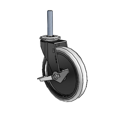 Regent Threaded Stem Black Oxide Swivel Caster with 5 x .9375 Grey Thermoplastic Urethane Wheel and Side Brake