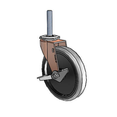 Regent Threaded Stem Copper Oxide Swivel Caster with 5 x .9375 Grey Thermoplastic Rubber Wheel and Side Brake