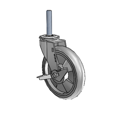 Regent Threaded Stem Polished Nickel Swivel Caster with 5 x .9375 Grey MonoTech Wheel and Side Brake