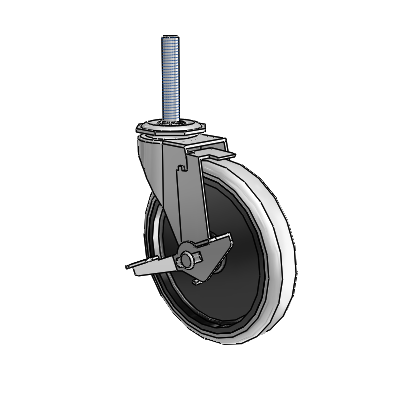 Roulette pivotante Regent à tige filetée, finition nickel poli, équipée de 5 roues en uréthane thermoplastique gris de 0,9375 et d'un frein à blocage de la roue