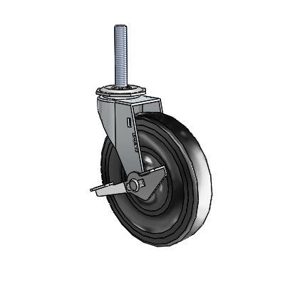 Regent Threaded Stem Zinc Swivel Caster with 5 x .9375 Black Hard Rubber Wheel and Side Brake