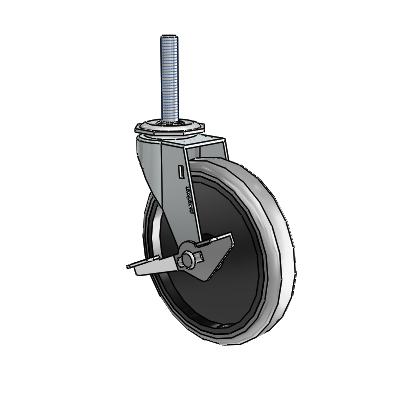 Regent Threaded Stem Zinc Swivel Caster with 5 x .9375 Grey Thermoplastic Rubber Wheel and Side Brake