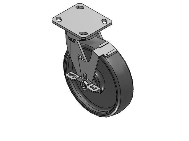 170 Series Top Plate Swivel Caster with 8 x 2 Grey Elastomer SE - Solid Elastomer Wheel and Face Brake