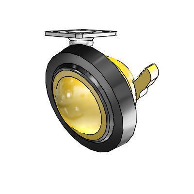 Top Plate Bright Brass Swivel Ball Caster with 3 Wheel and Brake