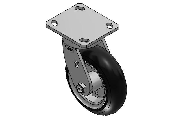 170 Series Top Plate Swivel Caster with 6 x 2 Black Tread on Zinc-plated Hub SZ - Semi-Pneumatic Monoprene (Black) Wheel