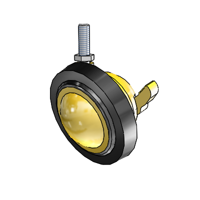 Threaded Stem Bright Brass Swivel Ball Caster with 3 Wheel and Brake
