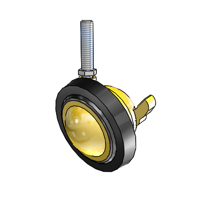Threaded Stem Bright Brass Swivel Ball Caster with 3 Wheel and Brake