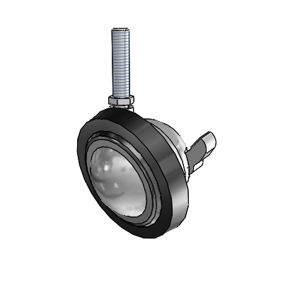 Threaded Stem Satin Chrome Swivel Ball Caster with 3 Wheel and Brake