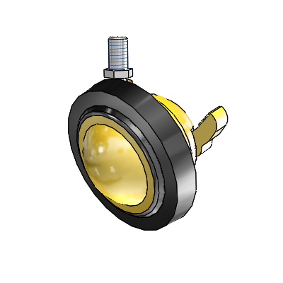 Threaded Stem Bright Brass Swivel Ball Caster with 3 Wheel and Brake