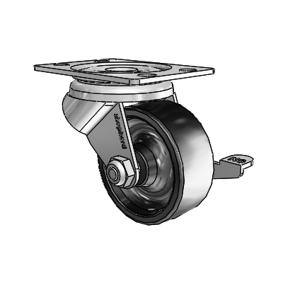 General Duty Top Plate Zinc Swivel Caster with 2 x .8125 Polyolefin Wheel and Friction Brake