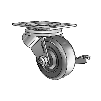 General Duty Top Plate Zinc Swivel Caster with 2 x .8125 Hard Rubber Wheel and Friction Brake