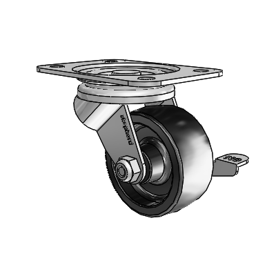 General Duty Top Plate Zinc Swivel Caster with 2.5 x 1.125 Polyolefin Wheel and Friction Brake