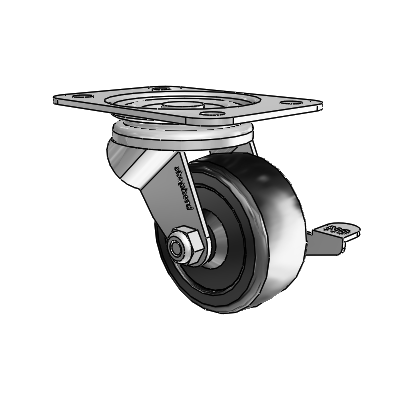General Duty Top Plate Zinc Swivel Caster with 2.5 x 1.125 Soft Rubber Wheel and Friction Brake