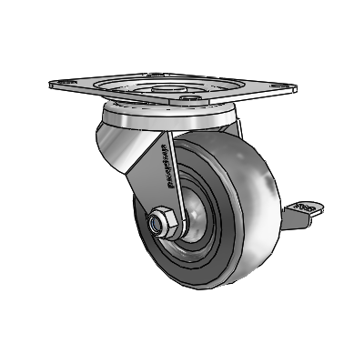 General Duty Top Plate Zinc Swivel Caster with 3 x 1.25 Hard Rubber Wheel and Friction Brake