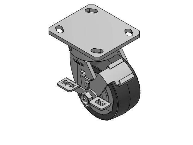 170 Series Top Plate Swivel Caster with 4 x 2 Grey Tread on Grey Polypropylene Core XA - Polyurethane (Polypropylene Core) Wheel and Face Brake