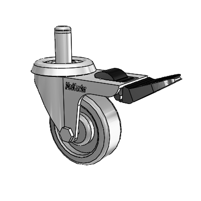 Razer Grip Ring Stem Swivel Caster with 2 x .75 Grey TPR Wheel and Total Lock Brake