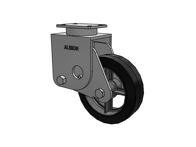 S310 Series Kingpinless Top Plate Rigid Caster with 10 x 3 Black Tread on Cast Iron Core MH - Moldon Rubber Heavy Duty (Cast Iron Core) Wheel