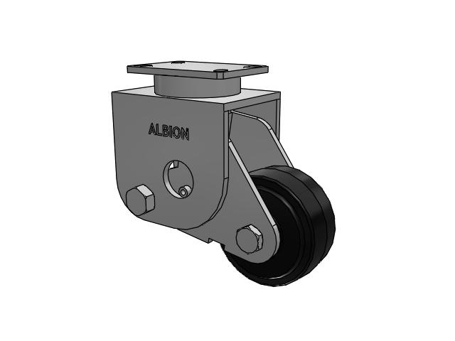 Roulette rigide sans pivot de la série S310 avec plaque supérieure, dotée d'une bande de roulement noire 6 x 3 sur une roue MR à âme émaillée noire - Moldon Rubber (âme en fonte)