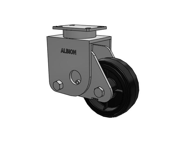 S310 Series Kingpinless Top Plate Rigid Caster with 8 x 3 Black Tread on Black Enamel Core MR - Moldon Rubber (Cast Iron Core) Wheel