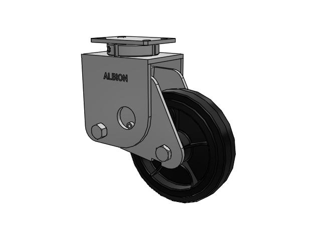 S310 Series Kingpinless Top Plate Swivel Caster with 10 x 2.5 Black Tread on Black Enamel Core MR - Moldon Rubber (Cast Iron Core) Wheel