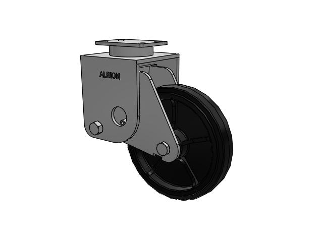 S310 Series Kingpinless Top Plate Rigid Caster with 12 x 2.5 Black Tread on Black Enamel Core MR - Moldon Rubber (Cast Iron Core) Wheel