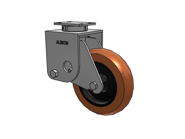 S310 Series Kingpinless Top Plate Swivel Caster with 12 x 3 Red-Brown Tread on Black Cast Iron Core PR - Round Polyurethane (Cast Iron Core) Wheel