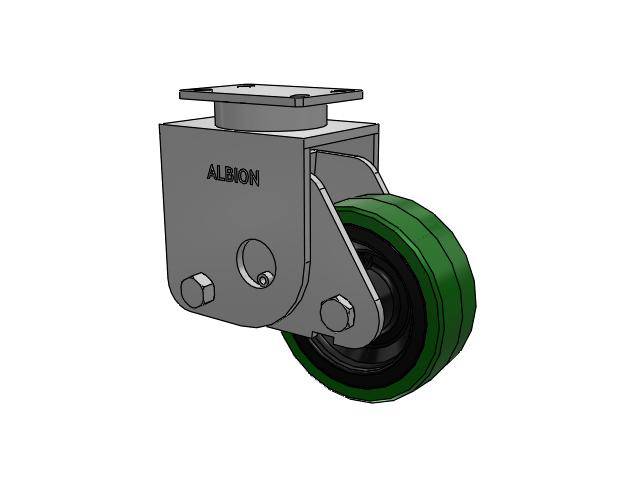 S310 Series Kingpinless Top Plate Rigid Caster with 8 x 3 Green Tread on Black Cast Iron Core PX - Thick Polyurethane (Cast Iron Core) Wheel
