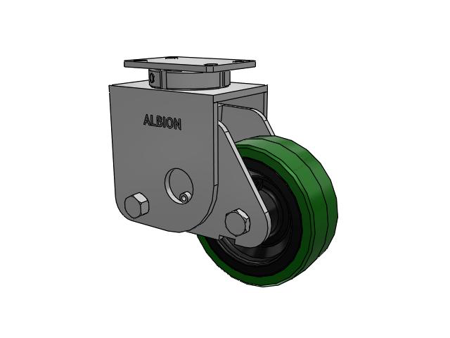 S310 Series Kingpinless Top Plate Swivel Caster with 8 x 3 Green Tread on Black Cast Iron Core PX - Thick Polyurethane (Cast Iron Core) Wheel