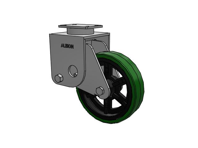 S310 Series Kingpinless Top Plate Rigid Caster with 12 x 3 Green Tread on Black Cast Iron Core PX - Thick Polyurethane (Cast Iron Core) Wheel