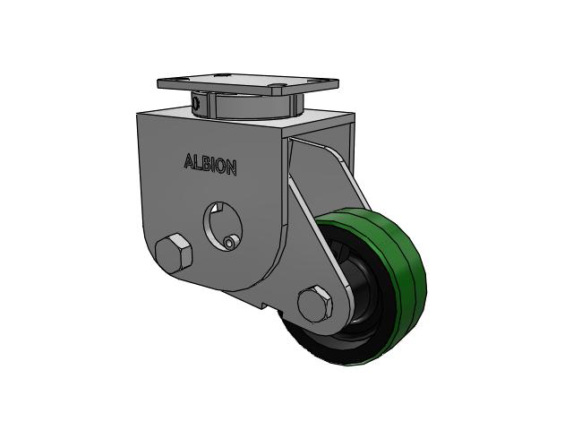 S310 Series Kingpinless Top Plate Swivel Caster with 6 x 2.5 Green Tread on Black Cast Iron Core PY - Polyurethane (Cast Iron Core) Wheel