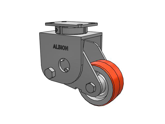 S310 Series Kingpinless Top Plate Swivel Caster with 6 x 3 Red-Orange Tread on Cast Iron Core PY - Polyurethane (Cast Iron Core) Wheel