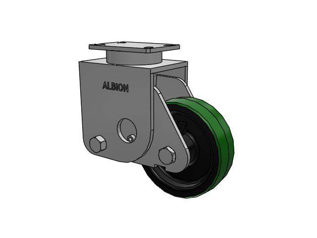S310 Series Kingpinless Top Plate Rigid Caster with 8 x 2.5 Green Tread on Black Cast Iron Core PY - Polyurethane (Cast Iron Core) Wheel
